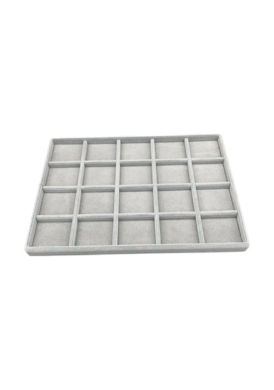 Yerli Üretim Süet Kumaş Gri Renkli 34/24 Cm 20 Bölmeli Çekmece Içi Takı Standı Çok Renkli