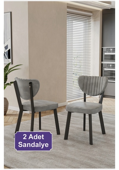 2 Adet Elma Sandalye Baby Face Kumaş Metal Iskelet Mutfak Yemek Masası Sandalyesi Gri