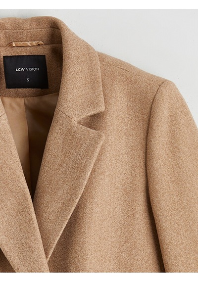 Lcw Vision Bej Kruvaze Yaka Kadın Kaşe Blazer Ceket