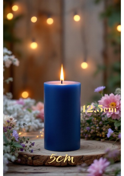 El İşçiliği Blok Kütük Silindir Mum Lacivert Renk 5 Cm X 12,5 Cm Lavanta Kokulu Lacivert