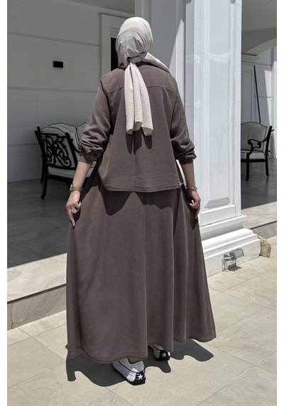 Rabia Şamlı Lavin Etekli Takım Kahve Normal Rabia Şamlı Lavin Etekli Takım Kahve Normal