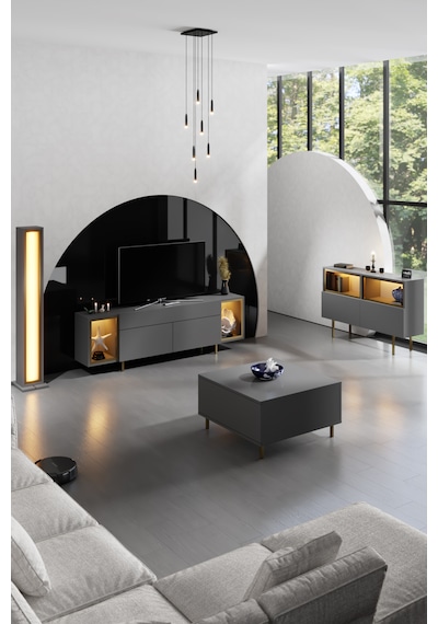 Zenith Gold Demir Ayaklı Rgb Led Işık Sistemli Antrasit Tv Ünitesi Tv Sehpası Antrasit - Altın
