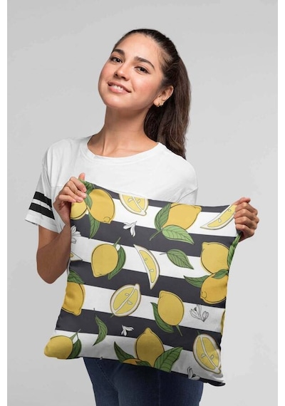 Sarı Limonlu Çift Taraflı Yastık Kırlent Kılıfı Krl124n11