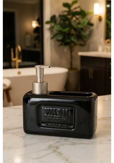 Makri Home Şık Ve Fonksiyonel Seramik Süngerlikli Sıvı Sabunluk/deterjanlık, Siyah, 500 Ml