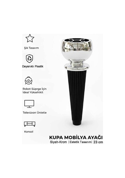 Lüks Kupa Ayak Siyah-krom 23 Cm 5 Adet Mobilya Konsol Televizyon Ünitesi Ayağı Siyah