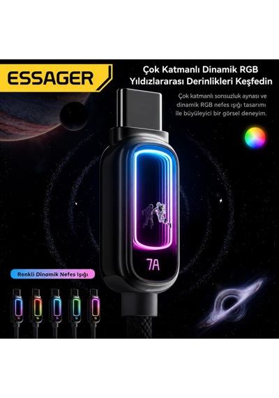 Tr 2 Metre 100w Type-c To Type-c Pd Hızlı Şarj Kablosu 5a E-marker Rgb Işıklı 480mbps Örgülü Beyaz