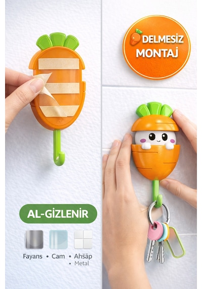 2 Li Havuç Askı Otomatik Açılan Yapışkanlı Duvar Askısı Anahtar Havlu Tutucu Organizer Diğer