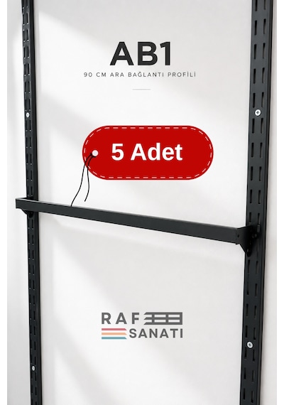 5 Adet - Ab1 90 Cm Askı Geçen Profil 10x30 Aksesuar Ara Bağlantı 40 Mm Hatve - Konik Dikme Uyumlu Raf Askı Aparatı Siyah