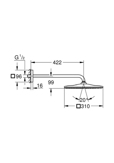 Grohe Rainshower Mono 310 Cube Tepe Duşu Seti 422 Mm, Tek Akışlı - 26564dc0 Gri