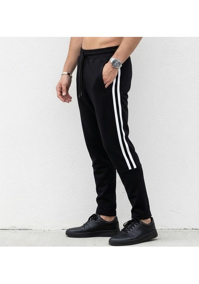 Plus Scorpion Erkek Slim Fit Pamuklu Eşofman Altı Yan Şerit Detaylı Günlük Siyah