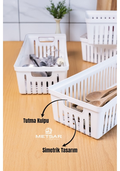 4 Lü Beyaz Mutfak Çekmece Düzenleyici Kaşık Çatal Bıçak Organizatörü Plastik Saklama Kutusu Plasti Diğer