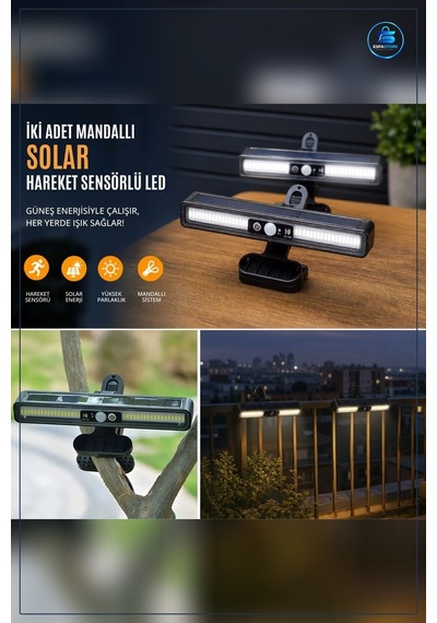 Mandallı Solar Led Lamba Hareket Sensörlü Güneş Enerjili Kablosuz