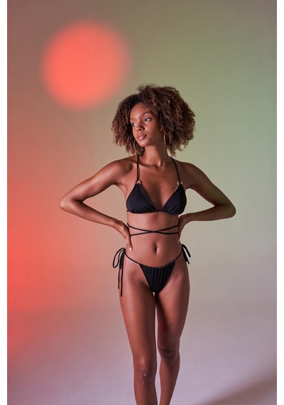 Holly Lolly Bağcıklı U Kesim Brezilya Model Slim Delphi Bikini Altı Siyah