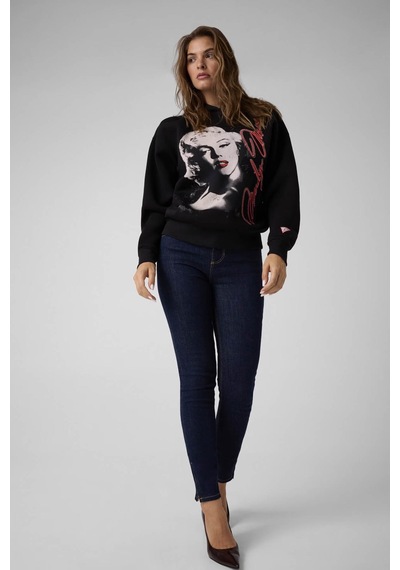 Guess Hooded Baskılı Siyah Kadın Sweatshirt W6bq18k6664-jblk