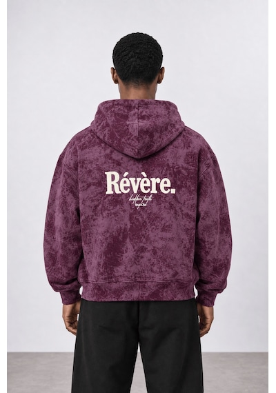Respire Erkek Revere Nakışlı Yıkamalı Oversize Hoodie Bordo