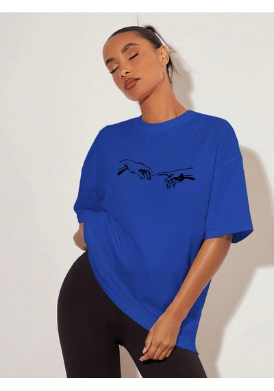 Uyguntarz Unisex Michelangelo Baskılı T-shirt Mavi