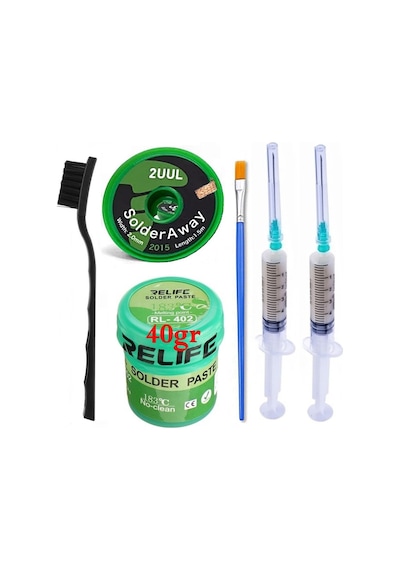 Relıfe Rl-402/ Krem Lehim Paste 183 C 40g Flux Lehim Toplama Ve 2uul 2015 Emme Teli 2,0mm Lehimleme Seti22