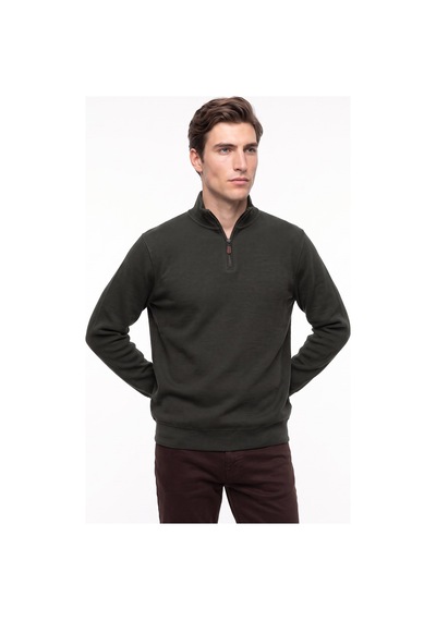 Mustang Haki Erkek Fermuarlı Basic Nakışlı Sweatshirt M6wm-swt1591