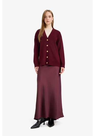 Defacto Relax Fit V Yaka Hırka E6134ax25aubr459 Bordo