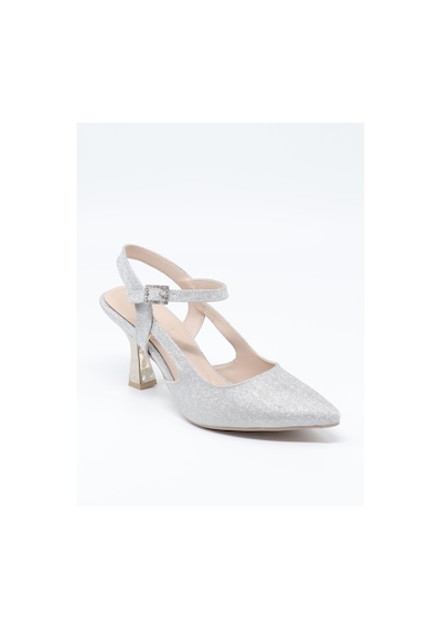 Nesilshoes Nesil Shoes Özma 362 Gümüş Simli Topuklu Kadın Ayakkabı GÜMÜŞ