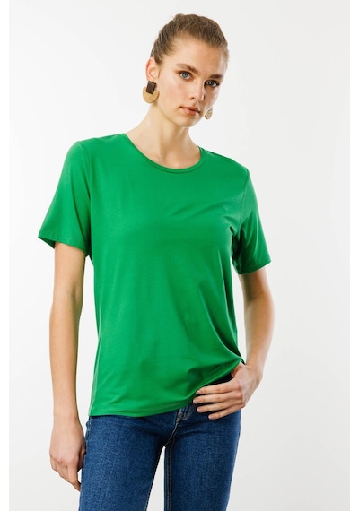 Kadın Sıfır Yaka Basic Penye T-shirt A.yeşil Yeşil