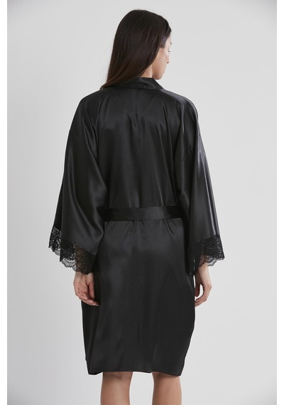 Pierre Cardin 4250 Kadın Saten Dantelli Gecelik&sabahlık Takım - Siyah Siyah