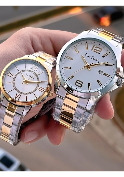 Pierre Cardin Bay Ve Bayan Çiftlere Özel Çelik Kordon Çift Kol Saati 30 Mt Su Gecirmez Cf.pr8046.m3 Gümüş - Sarı