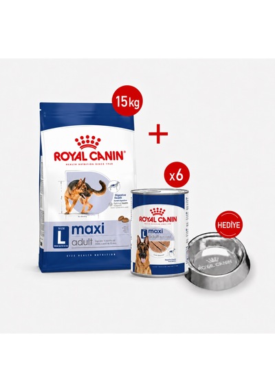 Maxi Adult - Kuru Köpek Maması 15 Kg + Yaş Mama 6 410gr +çelik Mama Kabı