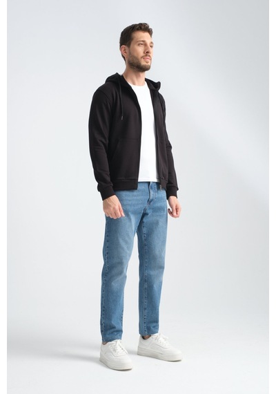 Shooter Sportwear Shooter Erkek Üç İplik Şardonsuz Fermuarlı Kapüşonlu Sweatshirt Siyah