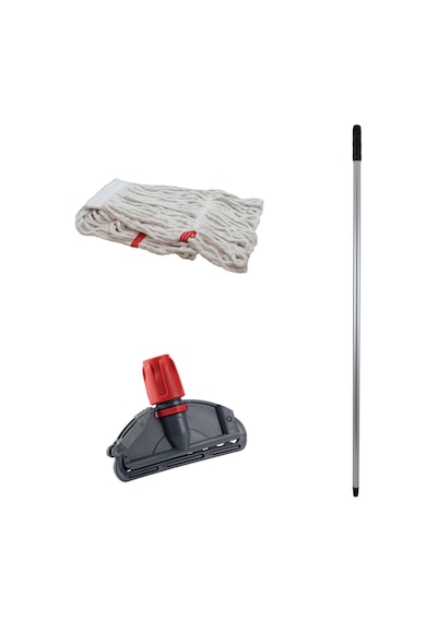 Sska Cod-Ex Dar Yedek Islak Mop Takımı Islak Mop Beyaz 10'lu 450 G 17 CM + Metal Sap + Mop Tutucu
