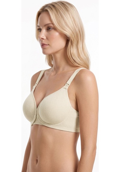 Cottonill Seamless Bra - Mavelle Krem Lazer Kesim Klipsli Ve Çıtçıtlı Önü Açılabilir Emzirme Sütyeni