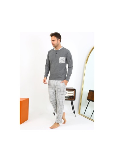 Akbeniz Erkek Uzun Kol Penye Antrasit Pijama Takımı 6861 Antrasit