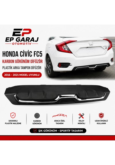Honda Civic Fc5 2016-2021 Karbon Görünüm Arka Tampon Difüzörü