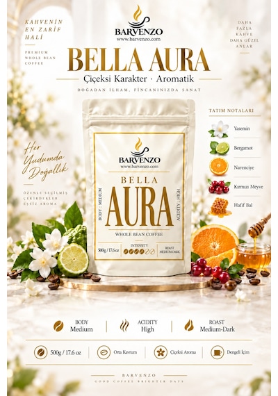 Barvenzo Bella Aura 500 G Çiçeksi Zarafet Nitelikli Kahve French Press