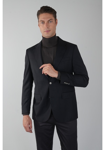 Bisse Comfort Fit Siyah Dokuma Mono Yaka Çift Yırtmaçlı 6 Drop Yün Blazer Erkek Ceket Pck24knos001 D99 Siyah