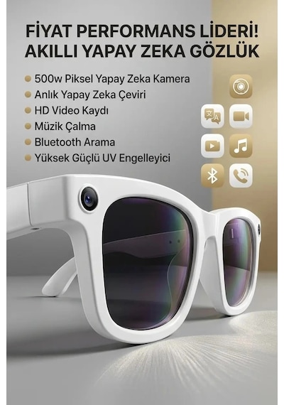 Semel Beyaz Kameralı Bluetooth Akıllı Gözlük Fotoğraf Video Ve Ses Kayıt Özellikli