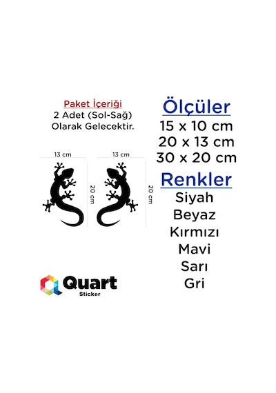 2 Adet Kertenkele Sticker Quarts Oto Sticker