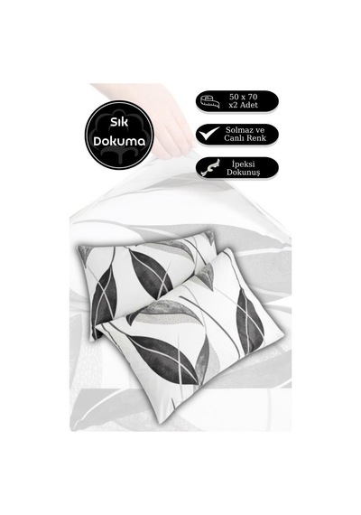 Yastık Kılıfı 2 Li Akasya Percale Baskılı 50x70 Cm Beyaz