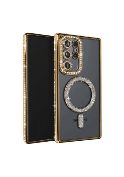 Mey İthalat Samsung Galaxy Uyumlu S25 Ultra - Kılıf Joke Simli Magneticsafe - Kılıf - Gold Diğer
