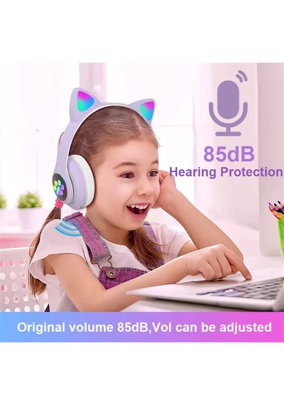 Kedi Kulağı Detaylı Kablosuz Rengarenk Işıklı Bluetooth Rgb Çocuk Oyuncu Kulaklık Üstün Performans