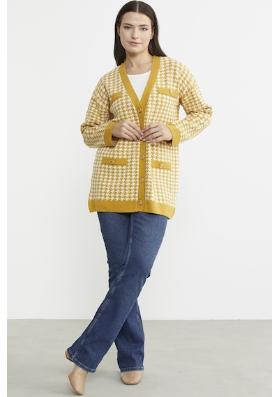 Kazayağı Motif Oversize Triko Ceket - Güneş 001