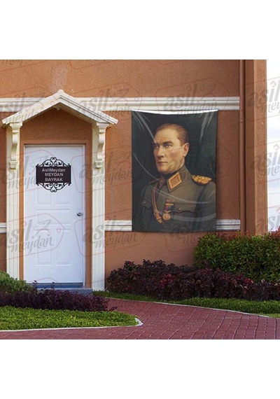 Madalyalı Askeri Üniformalı Gazi Mustafa Kemal Atatürk - Poster Bayrak 100x150 Cm 1