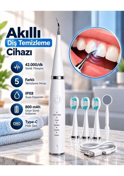 1. Taşınabilir Akıllı Diş Temizleme Cihazı Ayarlanabilir 5 Kademe