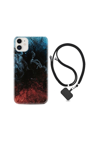 Apple Uyumlu iPhone 11 Kılıf Boyun Askılı Red Blue Black Abstact 1386
