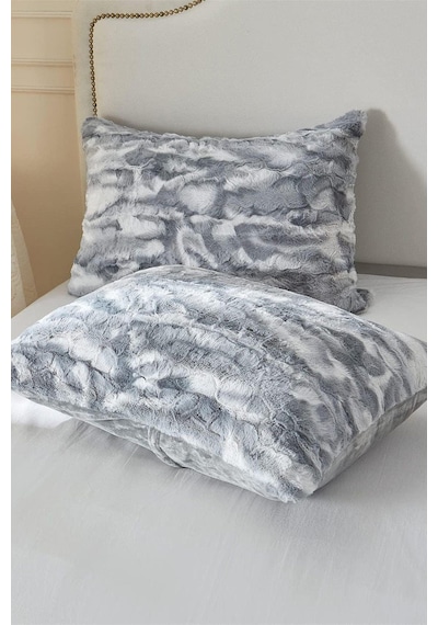 Evlen Home Çift Taraflı Kişilik Kürk Yorgan Uyku Seti Yumuşak Dolgulu Wellsoft Peluş 3 Parça Mia Antrasit Gri