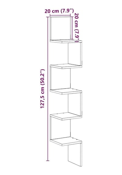 Zig Zag Köşe Duvar Rafı/kitaplık Atlantik Çam 20x20x130 Modern Minimalist Köşe Rafı Genel