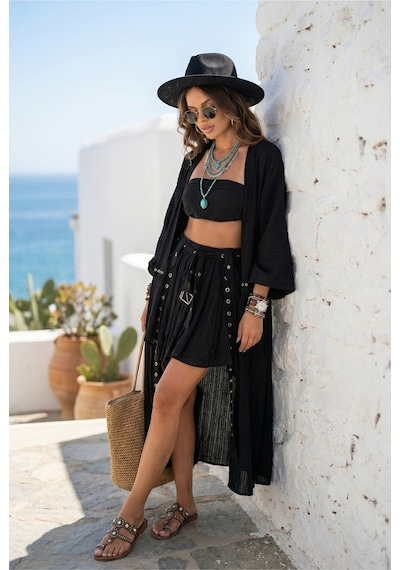 Kuşgözü İlmek Şerit Detaylı Püsküllü Bilekte Uzun Maxi Bohem Boho Plaj Tatil Doğal Kimono Kaftan Siyah Kuşgözü İlmek Şerit Detaylı Püsküllü Bilekte Uzun Maxi Bohem Boho Plaj Tatil Doğal Kimono Kaftan Siyah