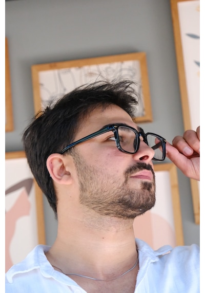 Habeq Erkek Kare Trend Model Mavi Işık Korumalı Gözlük Blue Block Çok Renkli
