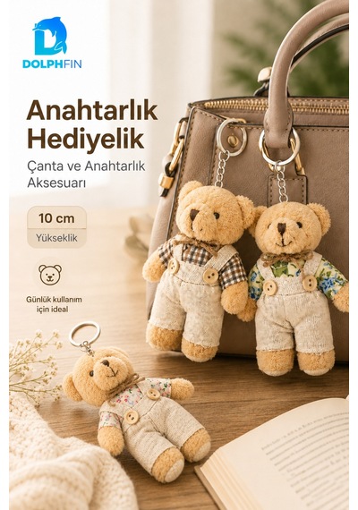 Tulumlu Peluş Ayıcık Anahtarlık 10 Cm Çanta Süsü Hediyelik Karışık Desen Gönderim