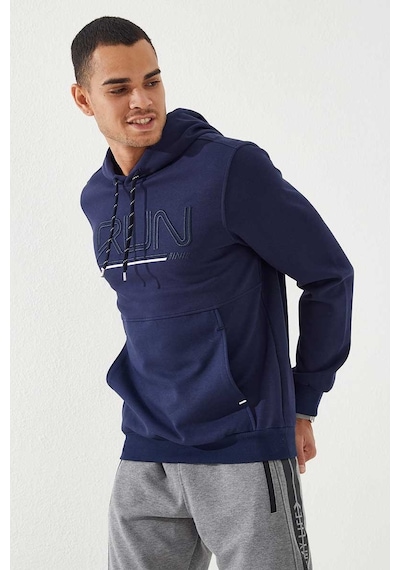 Tommy Life İndigo Yazı Nakışlı Standart Kalıp Kapüşonlu Erkek Sweatshirt - 87887 Indıgo